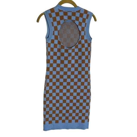 Willow & Wind Grid Plaid Dress XS Bodycon Cut Out Back - Picture 2 of 4